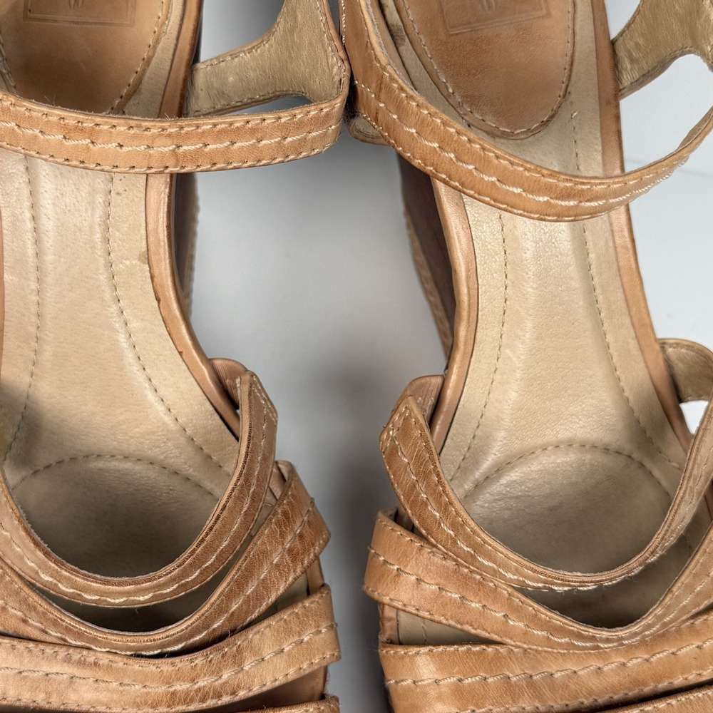 Frye Corrina Stitch Tan Leather Platform Wedge Heel Shoes Strappy Sandal Women 9 - Picture 7 of 9